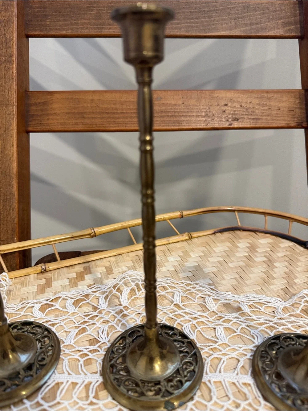 Vintage Brass Candlestick Holders Set of 3 Openwork Brass Traditional Decor